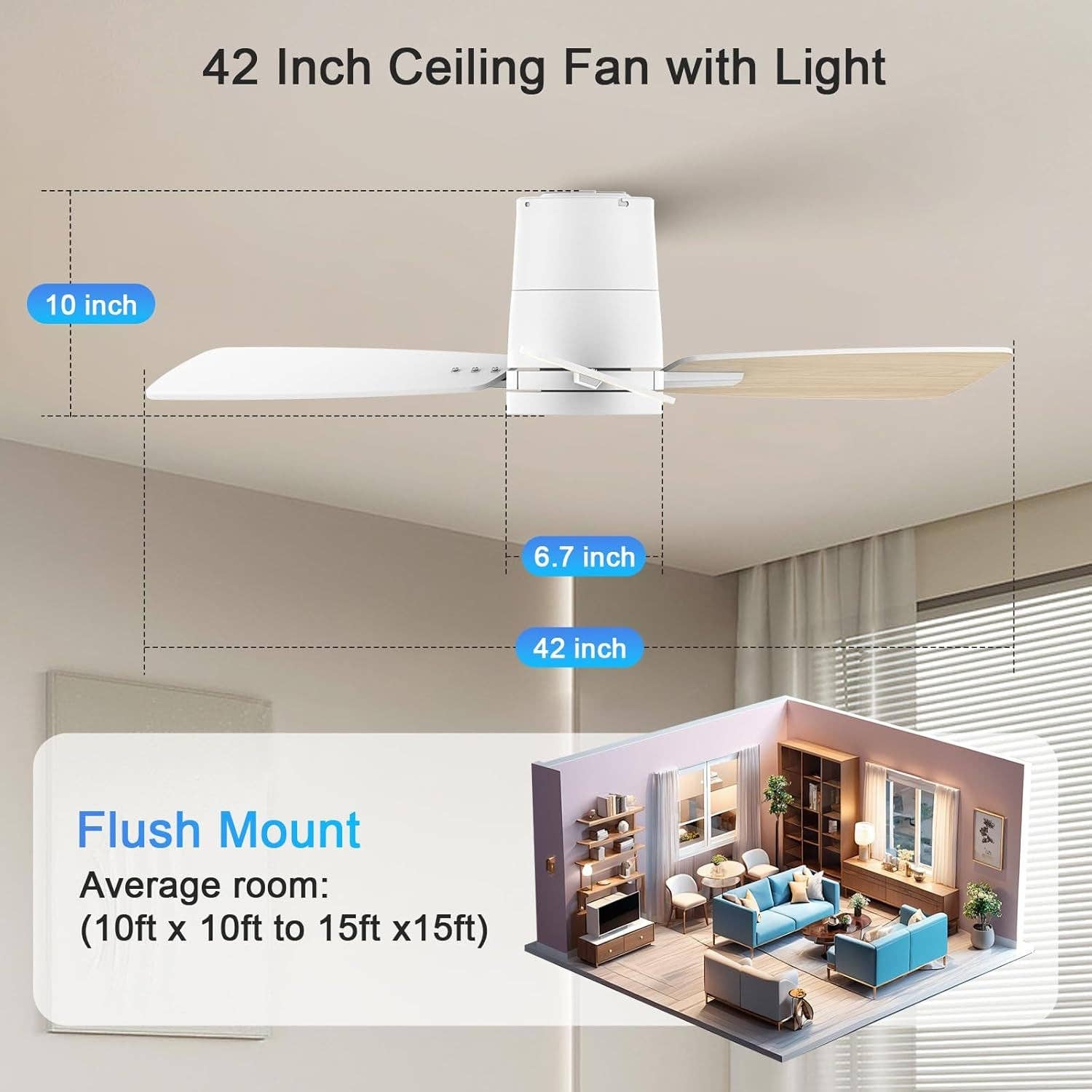 White 42 Inch Ceiling Fan With Lights Quiet DC Motor for wholesale on Faire7