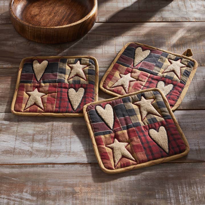 VHC Brands - Wholesale Oven Mitt/Pot Holder - Connell Patchwork Pot Holder Set of 3 8x8