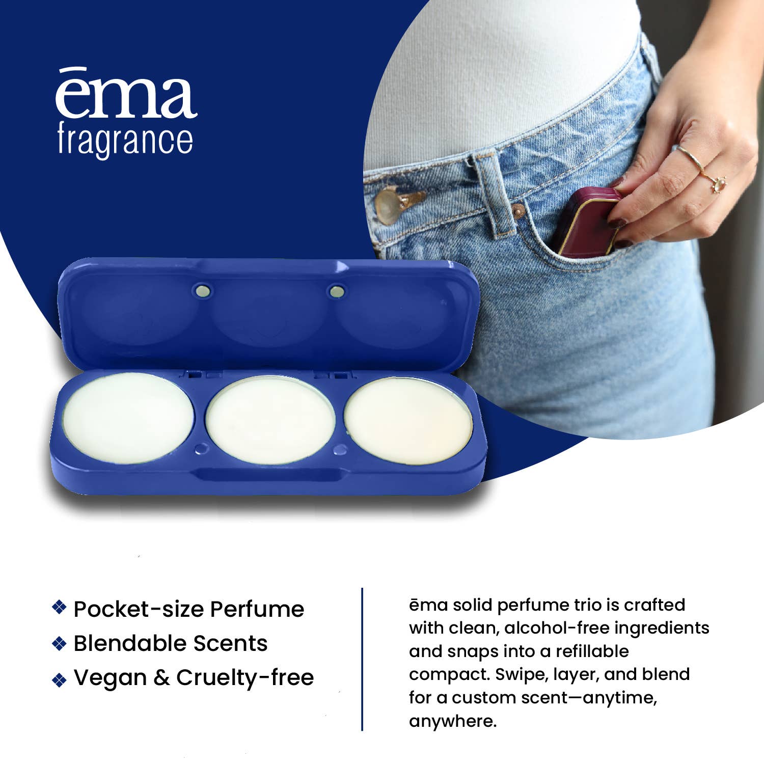 ēma fragrance – wholesale Perfume gift set – Solid Perfume Set: Refillable Compact + 3 Fragrance Notes1