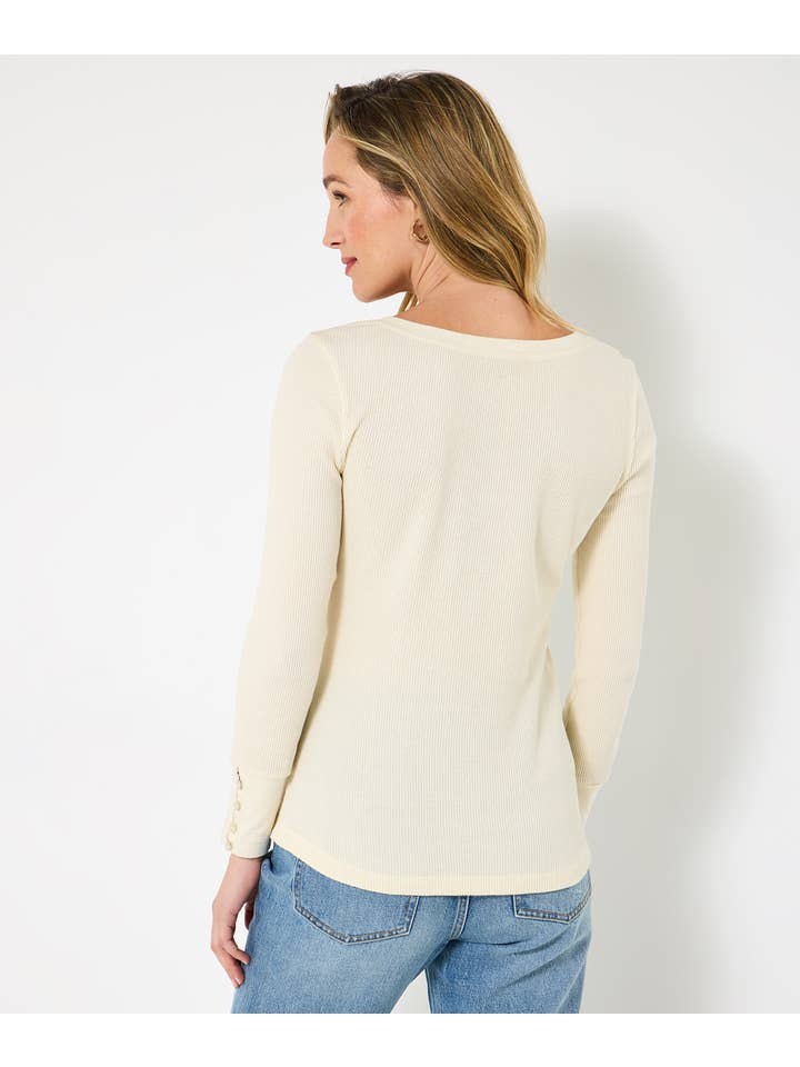 Cream Exquisite Embroidered Henley Top for wholesale on Faire5