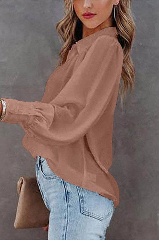 Aria Romance - Wholesale Blouse - Women's - Lantern Sleeve Pleated Collar Shirt6