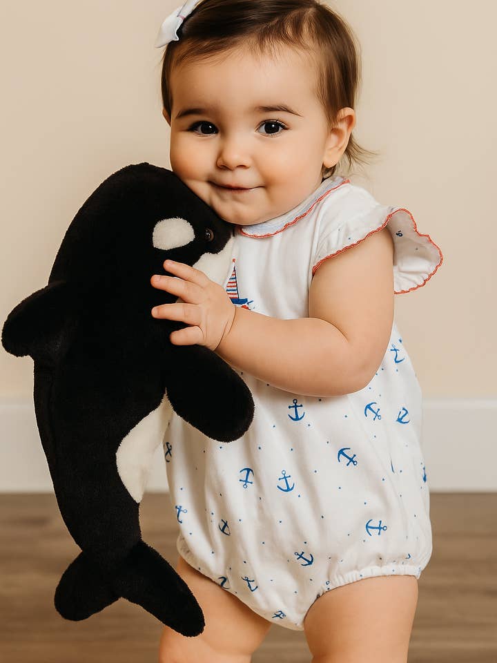 Baby Girl's "Anchor and Whales" Printed Onesie for wholesale by Baby Threads