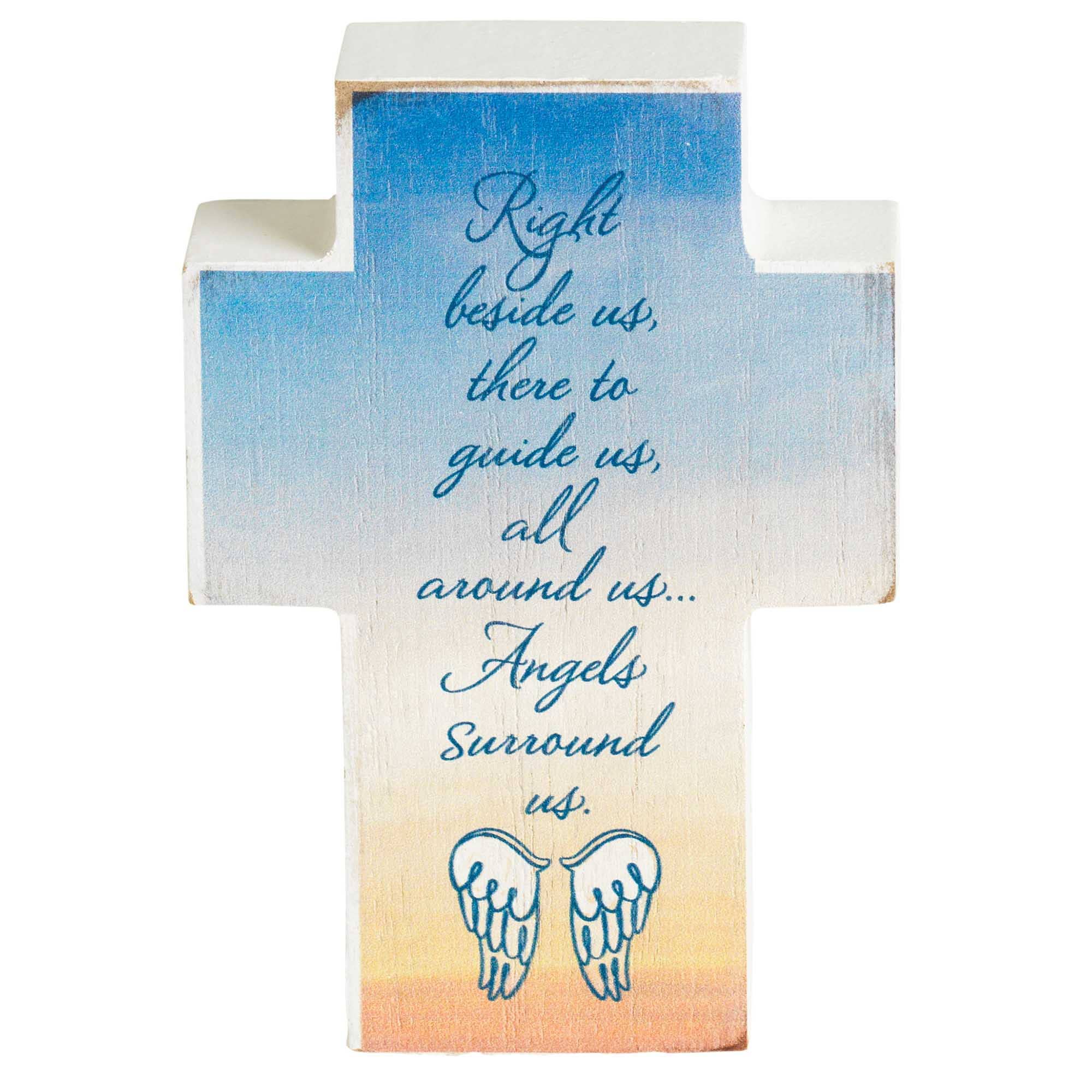 Cottage Garden – wholesale Decorative tabletop object – Tabletop Plaque Cross Angel Surround 3x41