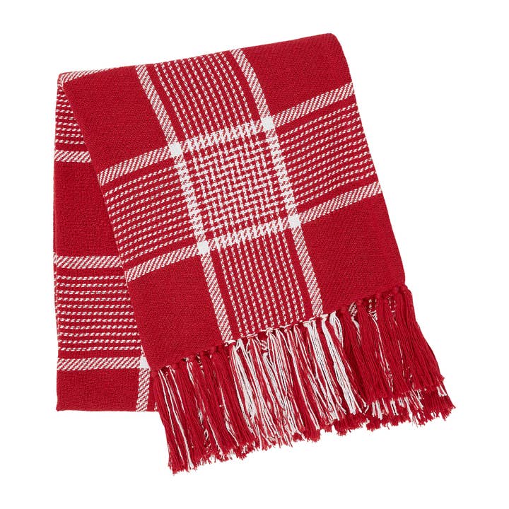 VHC Brands - Wholesale Throw Blanket - Eston Red White Plaid Woven Throw 50x602