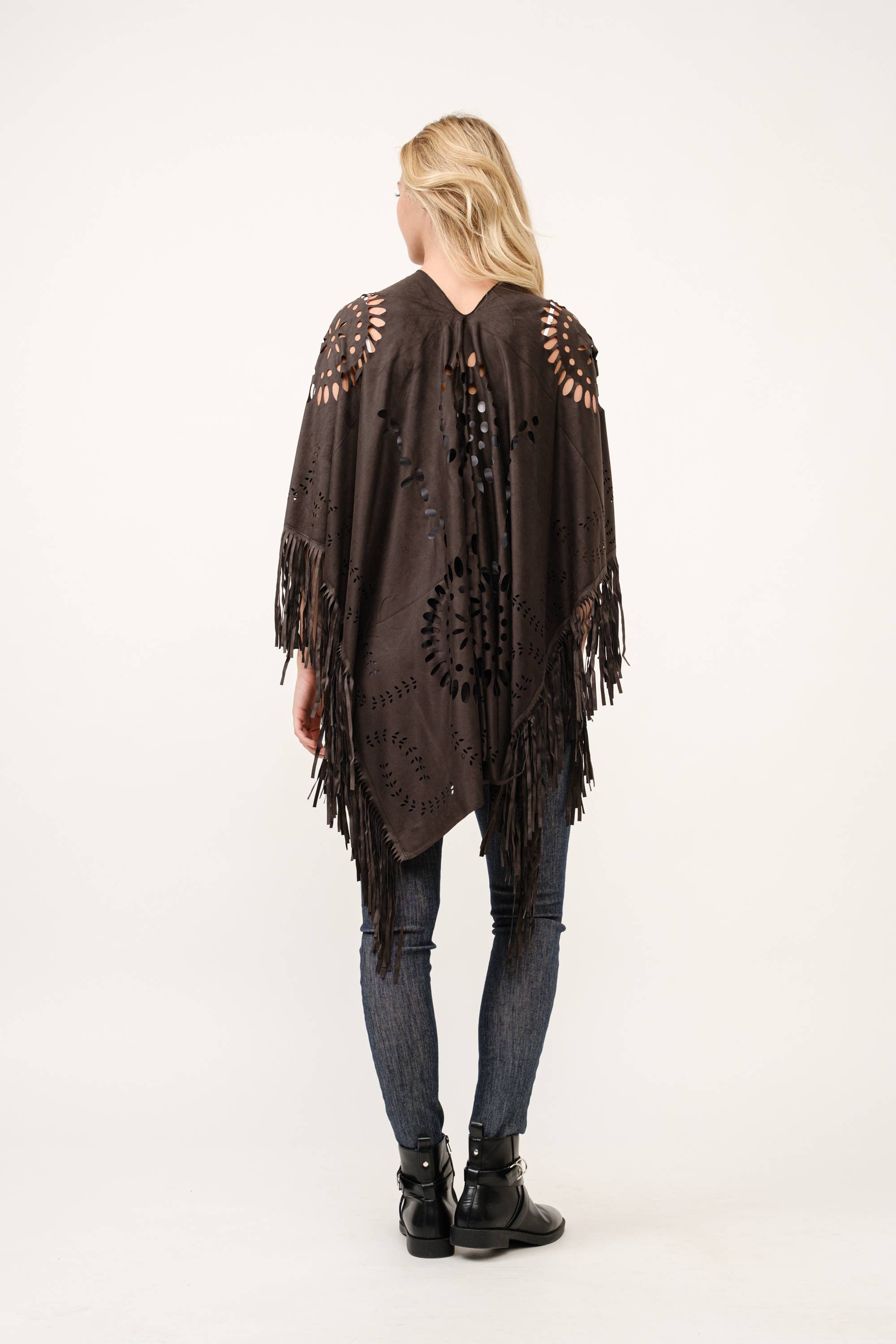 Raj Trading & Imports (USA) Inc. – wholesale Poncho – Women's – Willa Faux Suede Western Style Poncho Ruana12