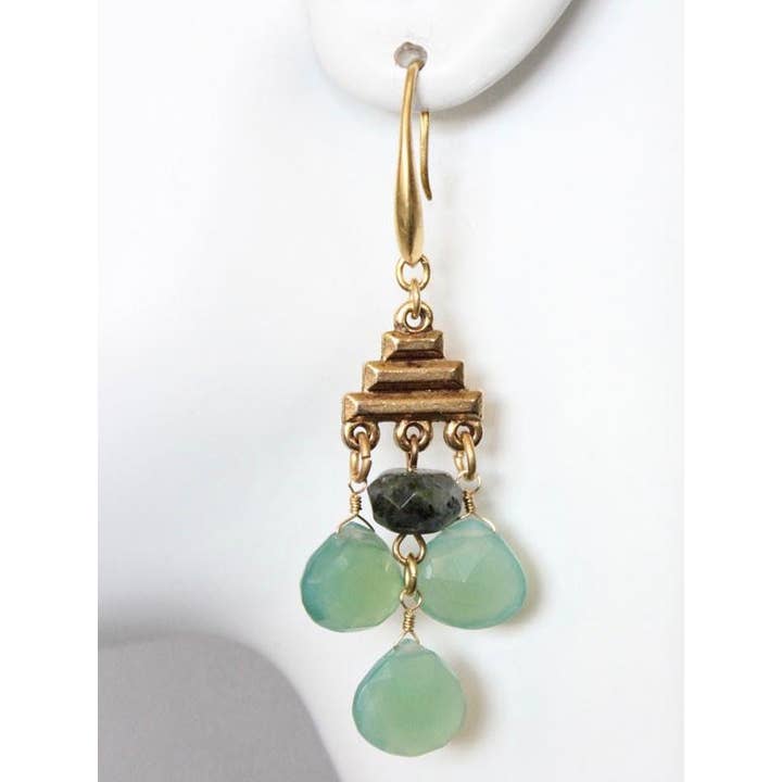 David Aubrey Jewelry - Wholesale Dangle Earrings - MDSE13 Geometric green chalcedony earrings1