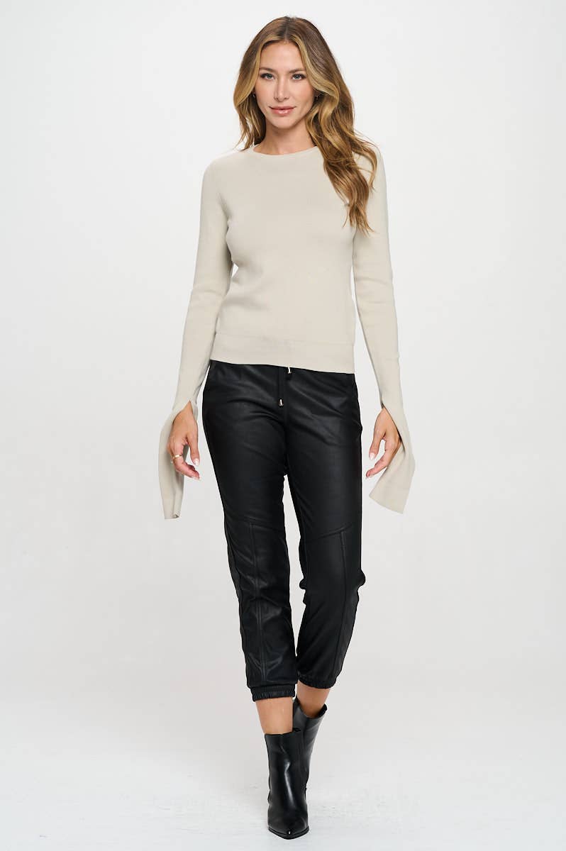 Oyster Knit Round neck Sweater w Open Long Sleeve for wholesale on Faire4