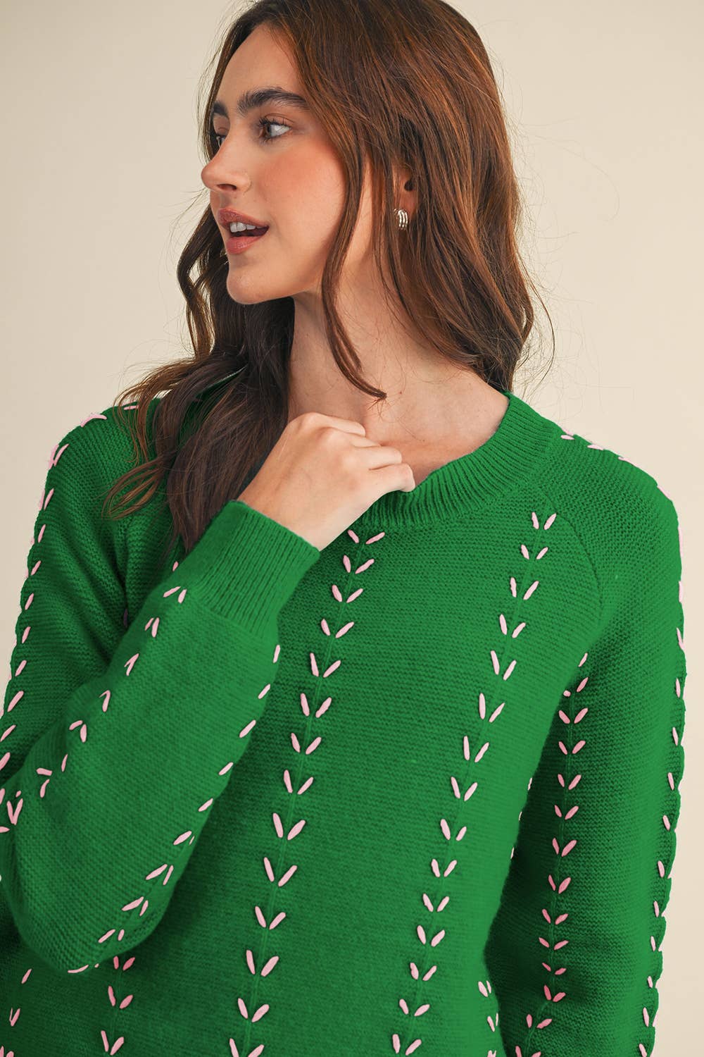 &MERCI - Wholesale Knit Sweater - Women's - EMBROIDERED LONG SLEEVE PULLOVER SWEATER MSW111791