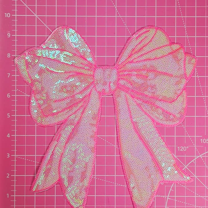 Scratch Decor - Wholesale Patch - Pink Bow Sequin Large Iron On Patch1