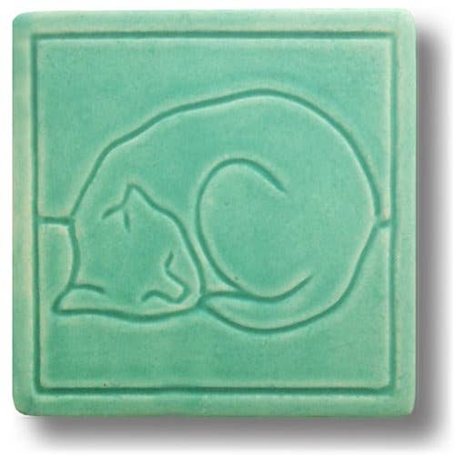 Line Cat Art Tile minimalistische kunst kat slapend porselein voor wholesale door Whistling Frog Tile Inc.