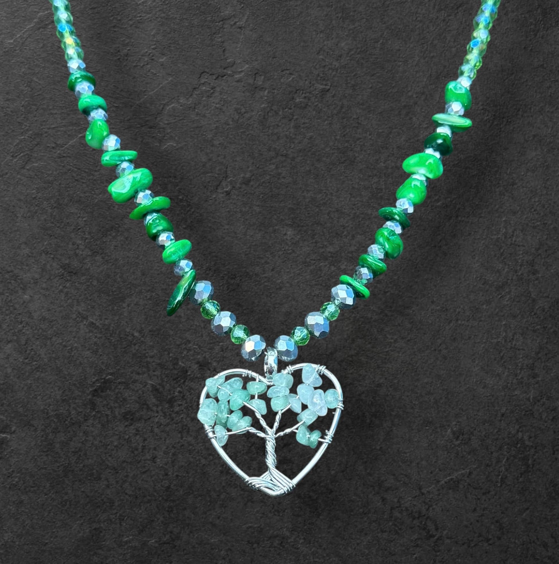 Loli - Wholesale Halskettinghanger - Groene Aventurijn Levensboom Hart Ketting - Chakra's0