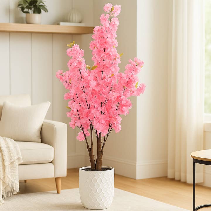 Sona Casa - Wholesale Artificial Plant - 5 ft Tall Faux Pink Sichuan Cherry Blossom, Nearly Natural Large Artificial Tree, Indoor Decor for Living Room, Office, Patio1