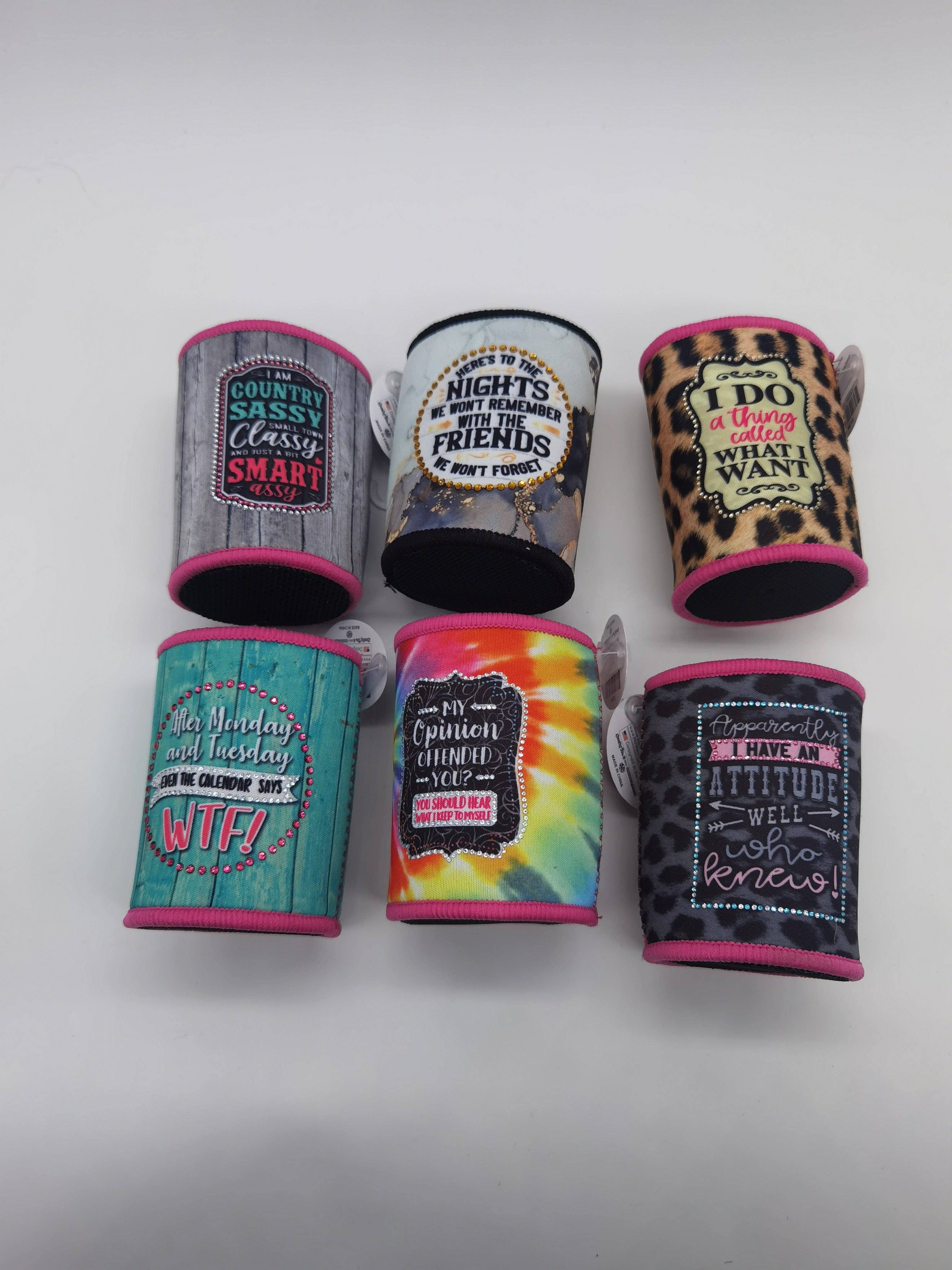 Novelty Brands - Wholesale Drink Huggers & Koozies - Insulated Can Cooler Coozie Rhinestone Assortment- 6/Display1