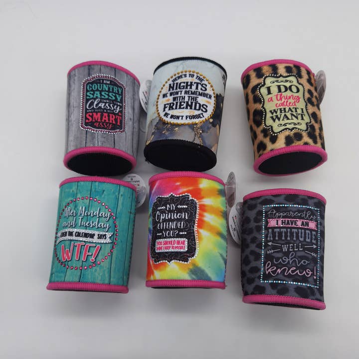 Novelty Brands - Wholesale Drink Huggers & Koozies - Insulated Can Cooler Coozie Rhinestone Assortment- 6/Display1