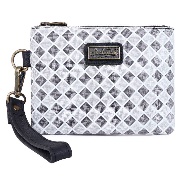 Lederen suède damespolsband - grijs, zwart, geometrisch voor wholesale door Sixtease Bags USA