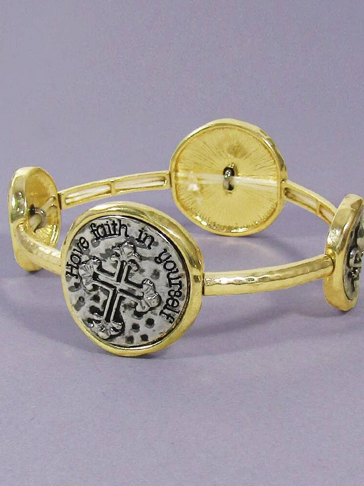 Bracelet en forme de croix en forme de fleur de lys Have Faith In Yourself pour la vente par TheTizana