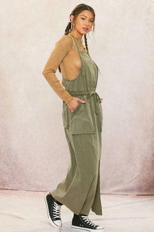 Olive Pre Washed Overall Dress for wholesale on Faire10