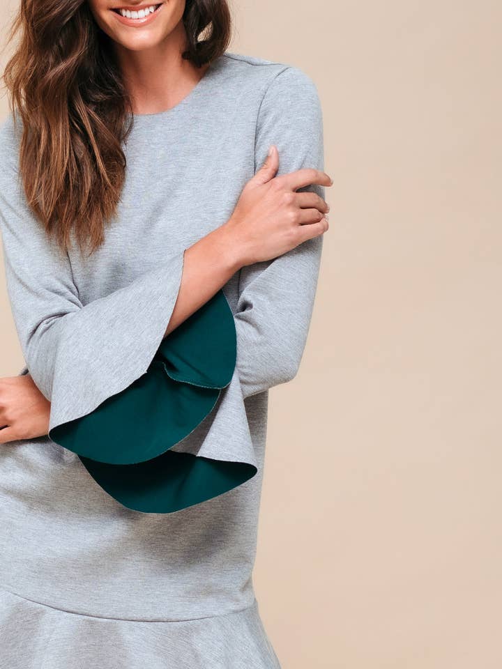 Robink - Wholesale Dress - Women's - Ro & De Bell Sleeve Shift Dress In Heather Grey