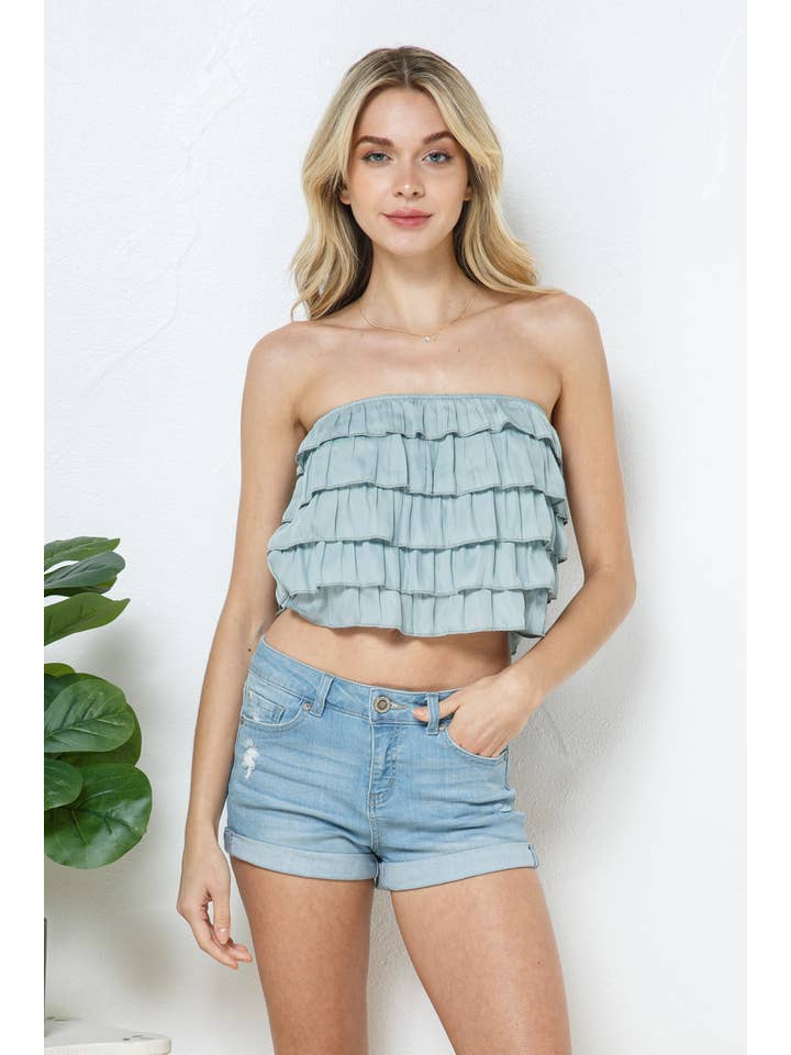 Blue B – wholesale Blus - Dam – 51464T - AXELBANDSLÖS RUFFLE RÖR TOPP5