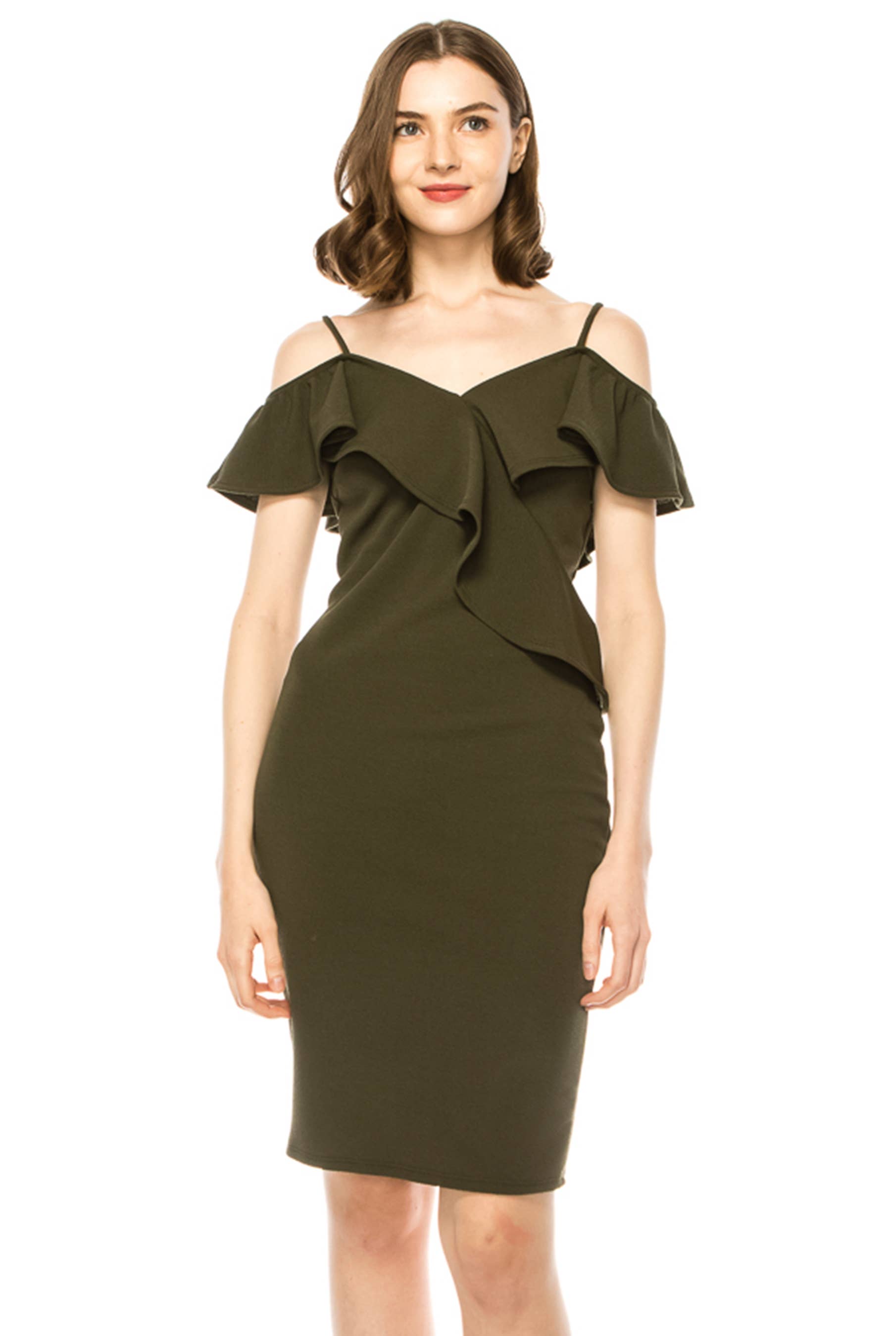 MOA COLLECTION - Wholesale Dress - Women's - Women's Off Shoulder Ruffle Accent Bodycon Dress12