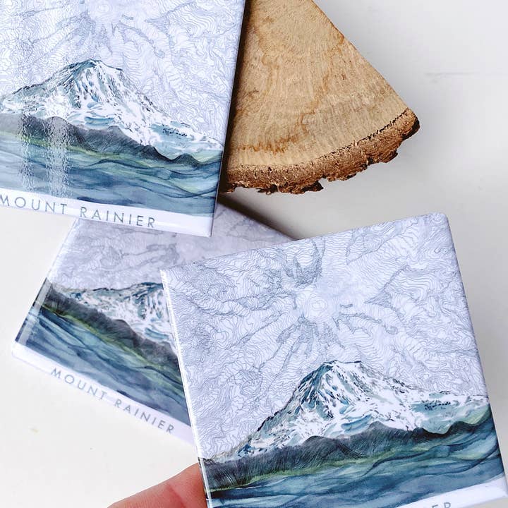 Turn-of-the-Centuries - Wholesale Magnet - Mount Rainier Landscape + Topo Map: MAGNET1