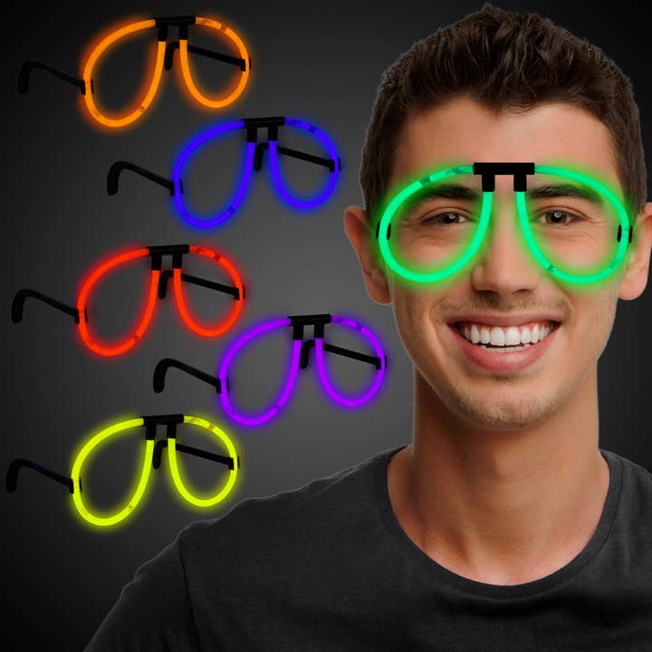 Assorted Glow Eyeglasses 6-Pack Light-Up in Vibrant Colors for wholesale by Windy City Novelties