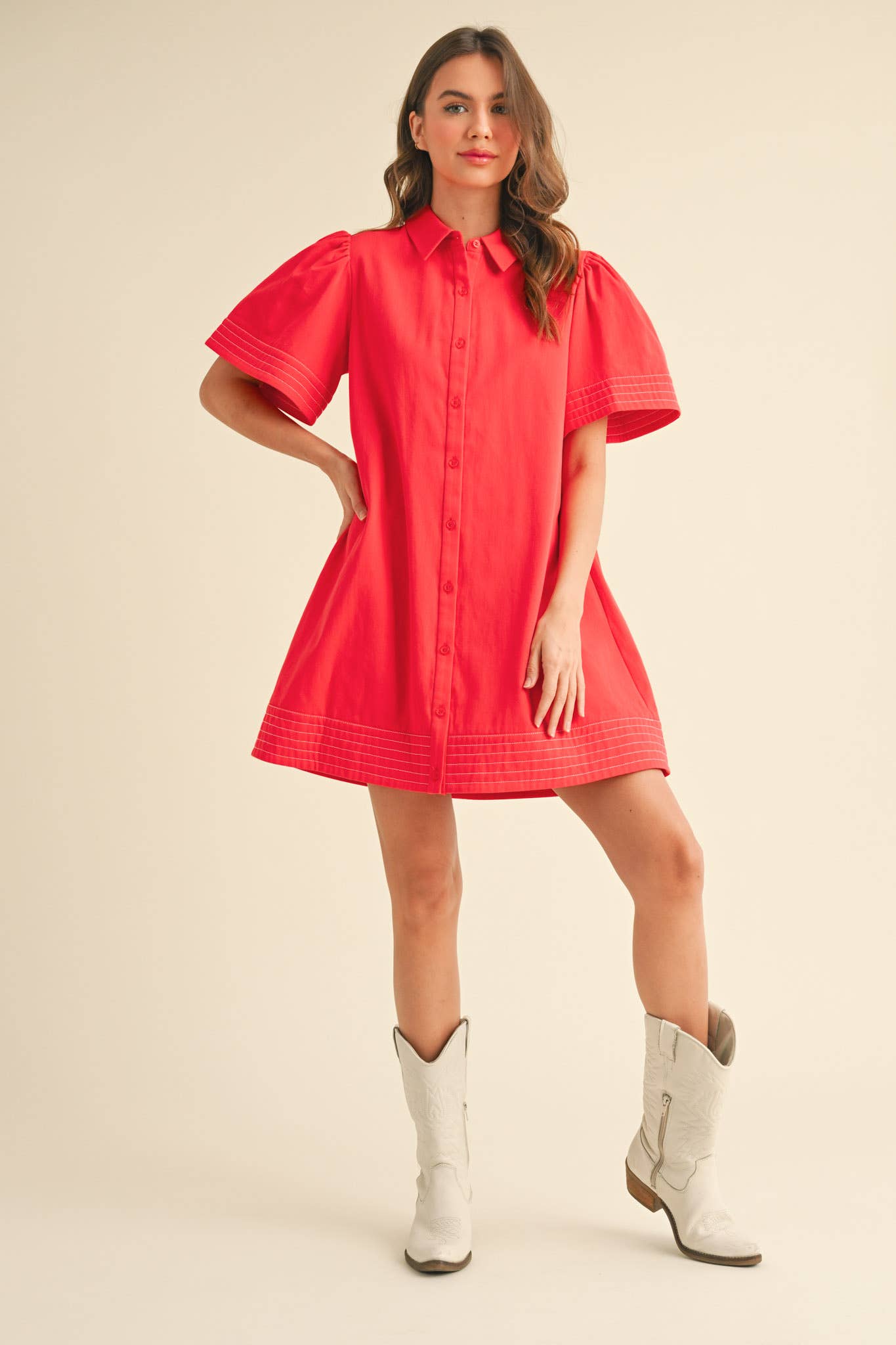 &MERCI - Wholesale Dress - Women's - SHORT SLEEVE BUTTON DOWN MINI DRESS MDR357210