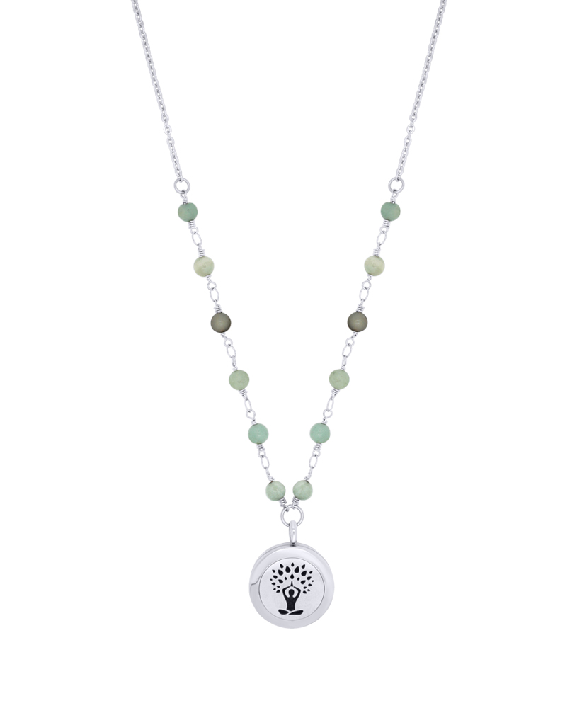 Aroma Couture & Co - Wholesale Locket Necklace - Amazonite Tree Pose Aromatherapy Diffuser Necklace0
