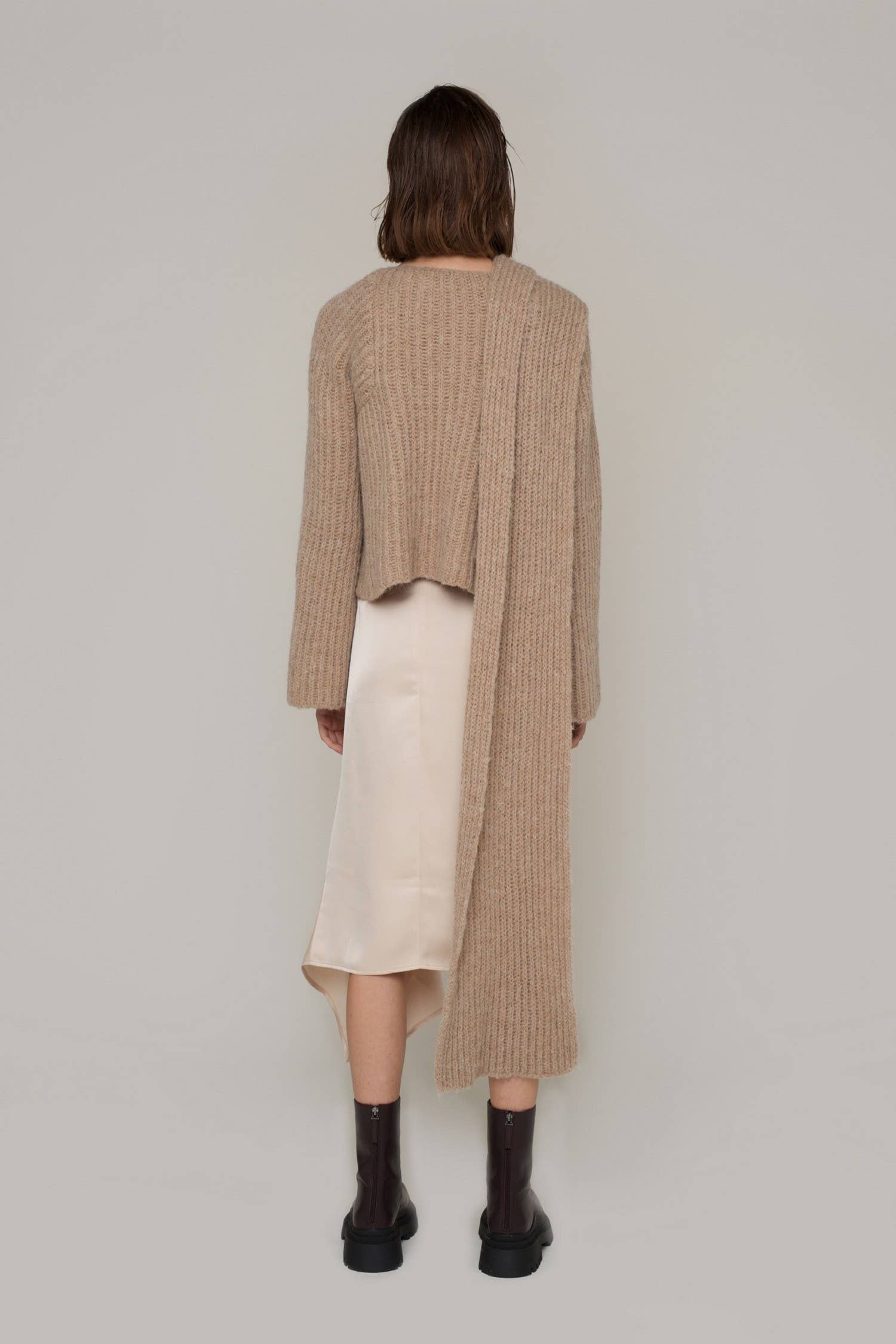 Oyster Britney Knee Length Ruche Satin Skirt for wholesale on Faire5