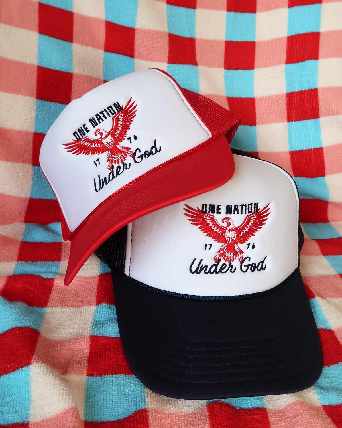 Sundrop - Wholesale Trucker Hat - Unisex - One Nation Under God Navy Trucker Hat - Embroidered July 4th5