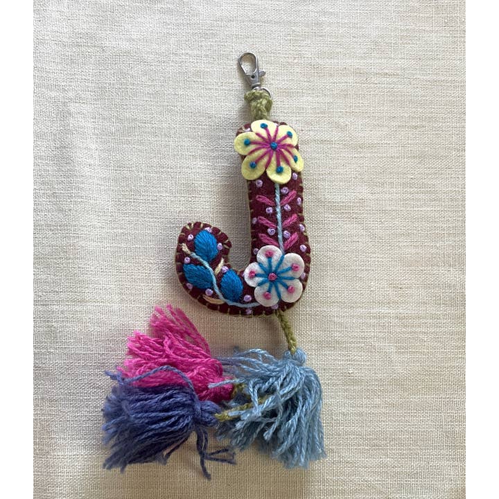 Tesoros Trading Company - Wholesale Keychain - Women's - J - Hand Embroidered Keychain, Peru