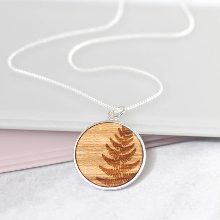 Fern Sterling Silver Disc Necklace for wholesale by Joanna Emily