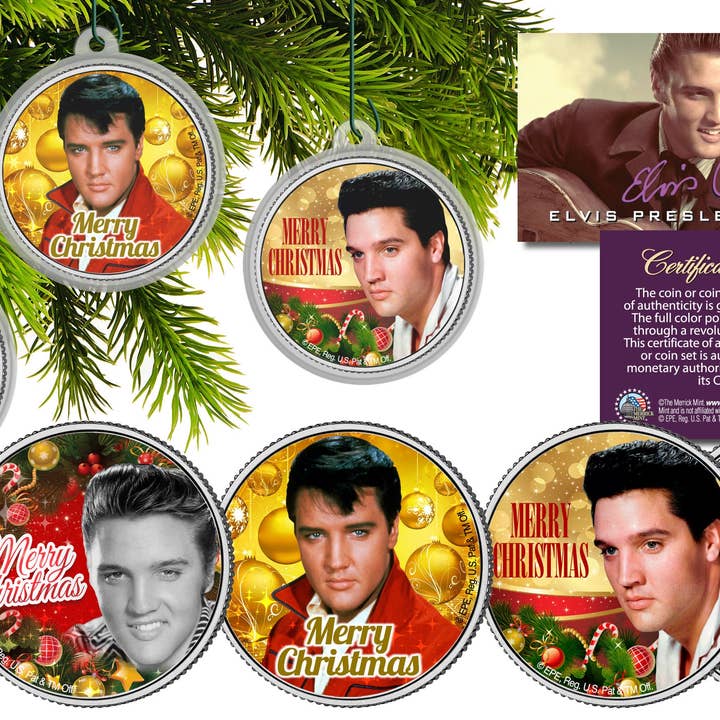 Elvis Presley Photographs On Kennedy Half Dollar Coins Christmas Tree Ornaments (Set Of 3) - Fast Ship, Free To U.S. for wholesale by The Merrick Mint