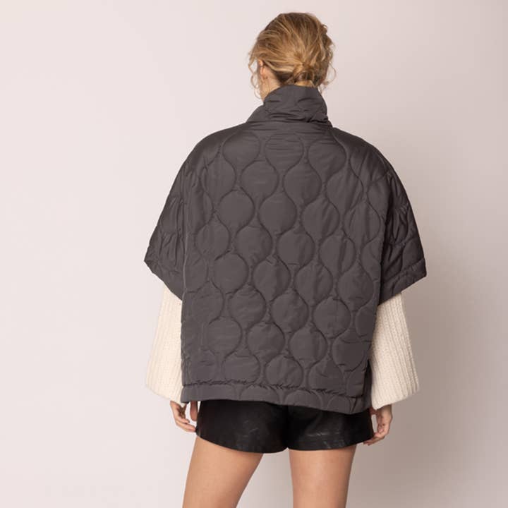 Fashion City - Wholesale Poncho - Women's - Stand Up Collar Quilted Cape Poncho Jacket 18