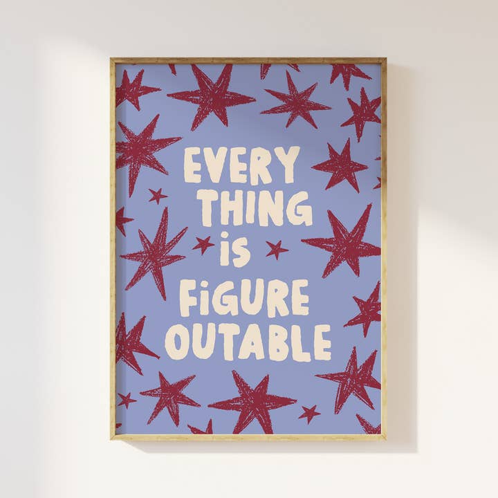 Tout est déchiffrable Bleu Rouge Imprimé pour la vente par April Lane Art