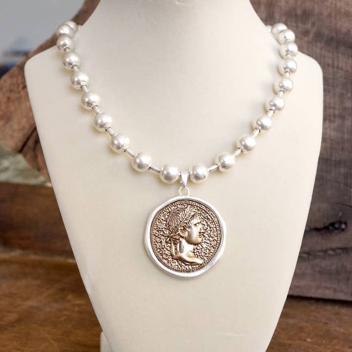 PennyLine inc - Wholesale Pendant/Charm Necklace - Coin Chunky Ball Chain Statement Necklace – Gold and Silver Tone8