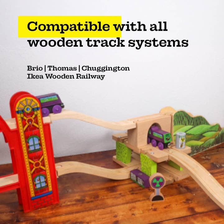 Twinkle Toys LLC - Wholesale Wood Toy - Kids - 3 Level Wooden Bridge and Train Tunnel - Zany Trains - Toxic5