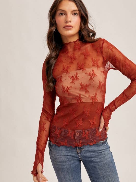 Mockneck kanten lange mouw met duimgaten voor wholesale door MintChoco