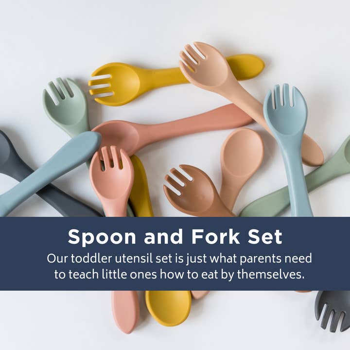 Babeehive Goods - Wholesale Flatware Set - Kids & Baby - Silicone Spoon and Fork Set