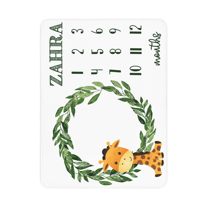 Copy of Soft Fleece Giraffe Wreath Baby Milestone Blanket, Personalized Baby Blanket, Newborn Gift, Baby Milestones and other Purchase wholesale custom printed fleece blankets. Free returns & net 60 terms on Faire trending on Faire.