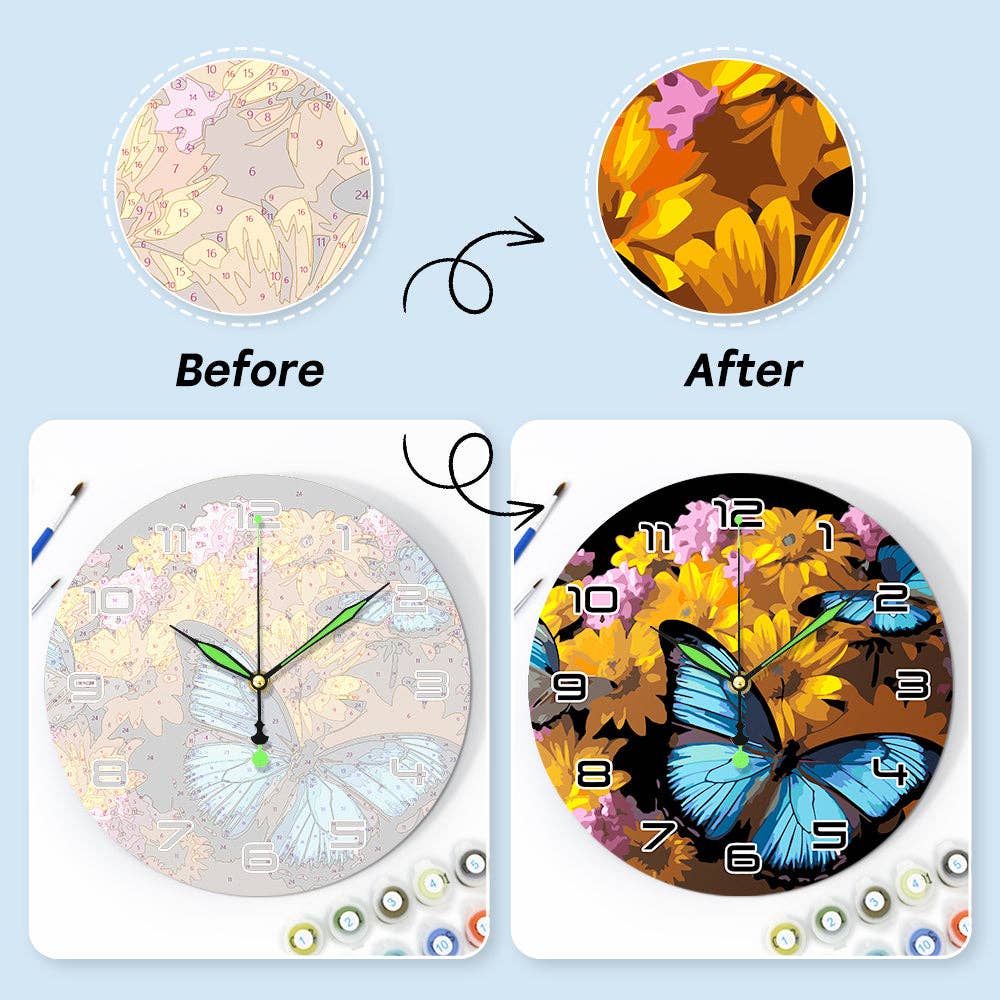 Paint Your Numbers - Wholesale DIY Craft Kit - Paint the Moment – Butterfly Bloom Clock Kit25