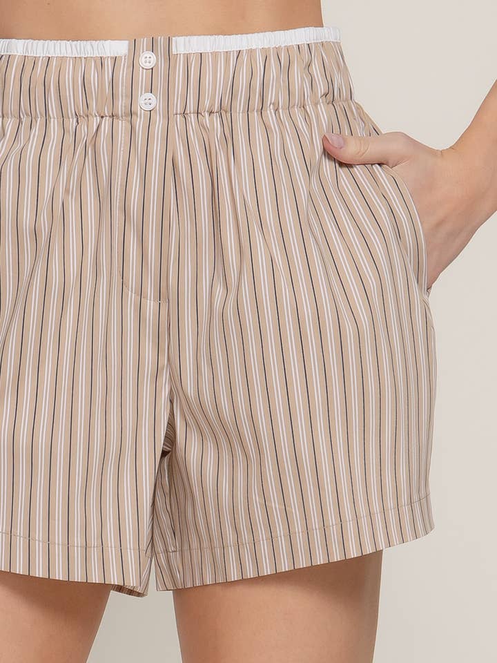 42POPS - Wholesale Shorts – Women’s - ..._ SI-27778 Contrast Waist Combo Boxer Shorts w/ Pockets2