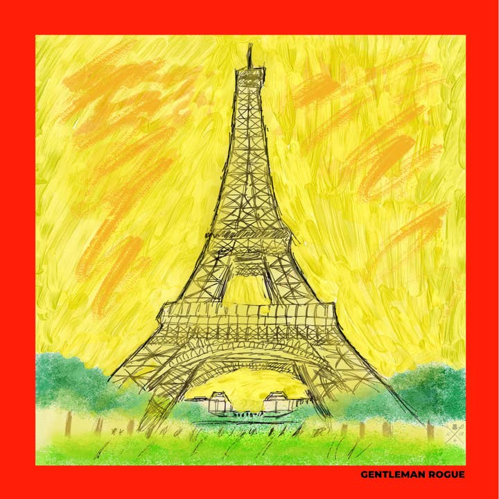 Paris Eiffel Tower Red Border Pocket Square for wholesale by Gentleman Rogue