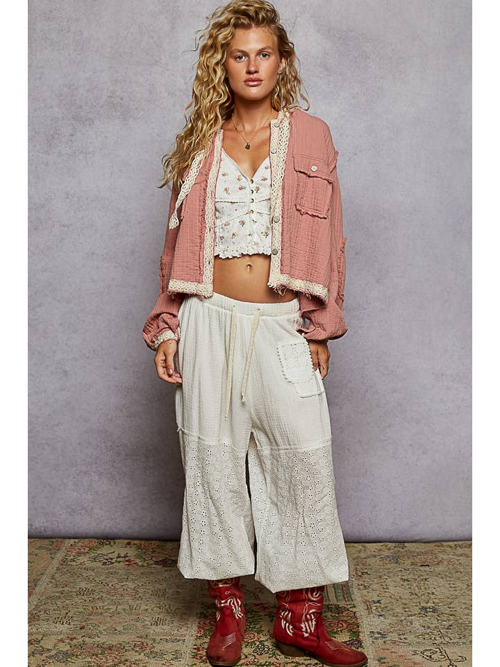 Pol Clothing - Wholesale Jacket - Women's - Vintage washing double gauze stitch detail hoodie jacket3