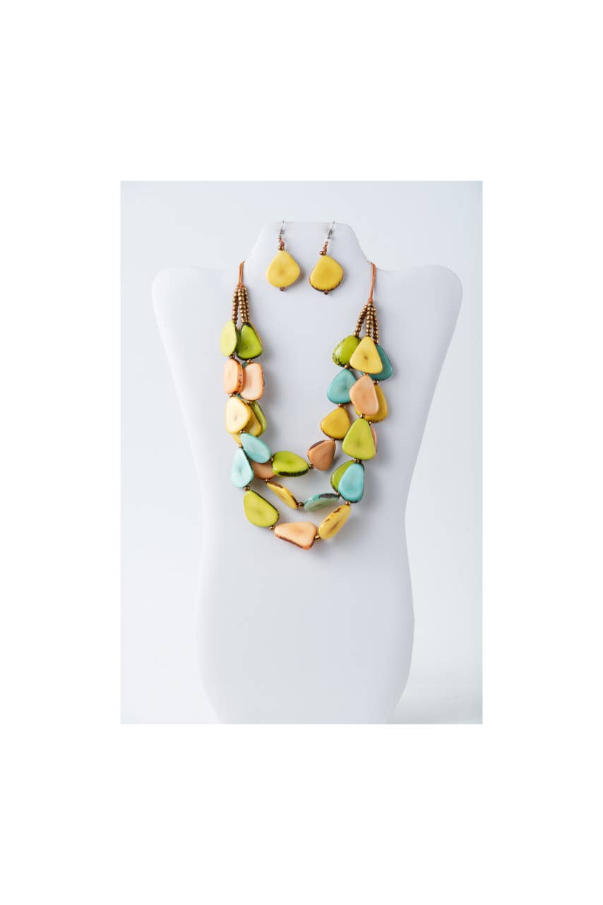 TaguArtsy - Wholesale Jewelry Set - Zaley Three Stranded Organic Tagua Necklace and Earrings17