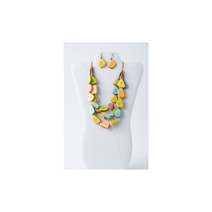TaguArtsy - Wholesale Jewelry Set - Zaley Three Stranded Organic Tagua Necklace and Earrings17