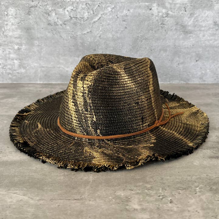 N.Y.M.F. by Co - Wholesale Straw Hat - Women's - Marbled Straw Fringe Rancher Hat