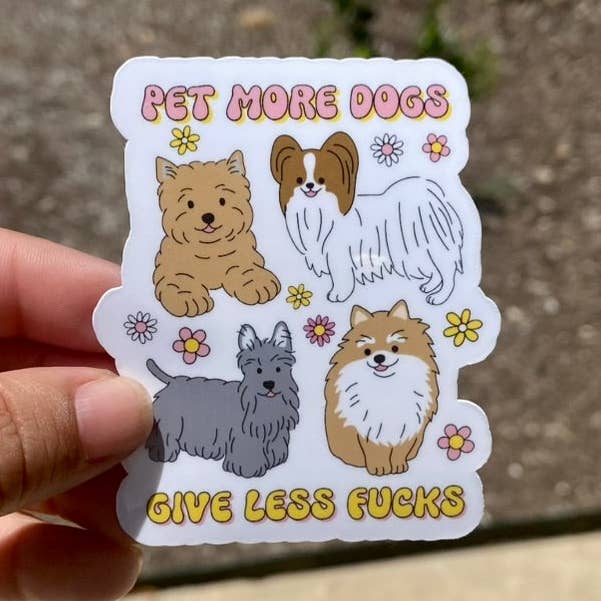 Acaricia más perros, preocúpate menos 3" Pegatina para perros para venta al por mayor de Kailex Boutique Wholesale