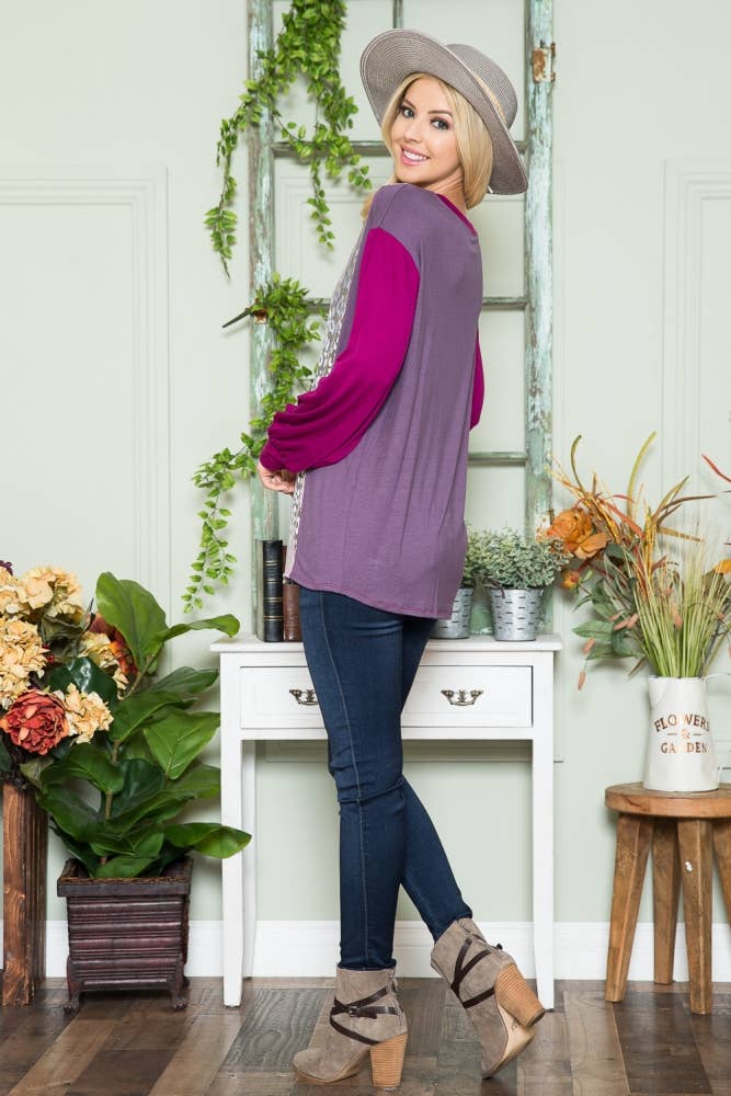 ClickPuff - Wholesale Tunic - Women's - Women's Plus Size Animal Print Color Block Long Sleeve Top6