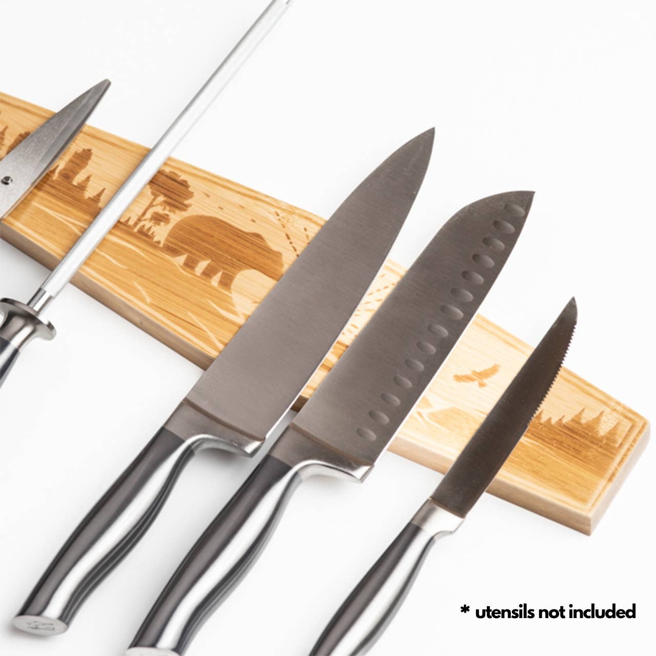 Rudderr, LLC/MintBucket - Wholesale Knife Storage - 16" Premium Magnetic Engraved Knife Holder for Wall - Bear1